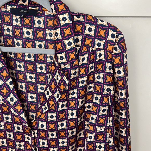 Eclair Top Blouse Long Sleeves Classy Lightweight Button up Collared Large L - Picture 7 of 8